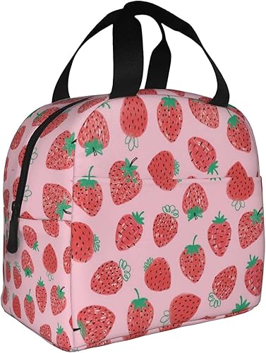 Miniatura 2 de Linda bolsa de almuerzo de fresa aislada para niños, reutilizable, refrigerada, aislada, multifuncional, para escuela, trabajo, almuerzo, hogar,