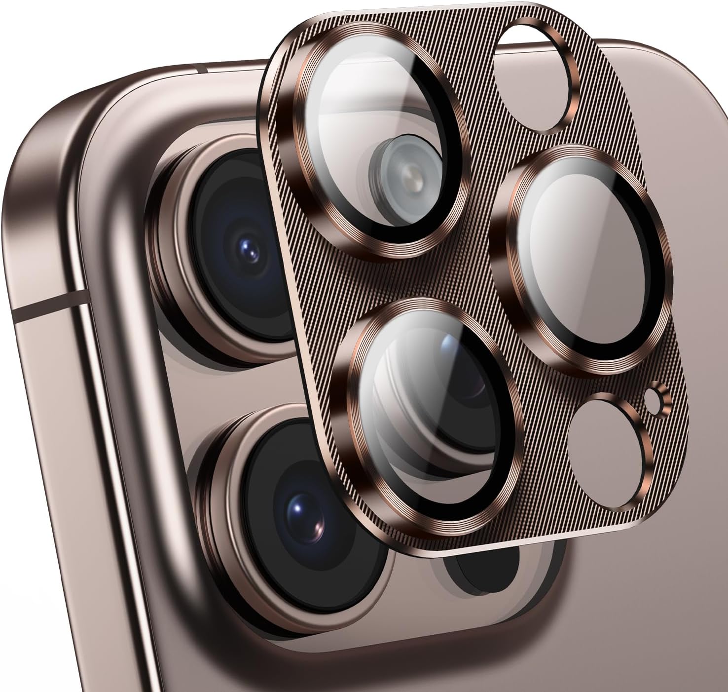 ZAMMY Camera Lens Protector for iPhone 16 Pro Max & iPhone 16 Pro, Metal Tempered Glass Camera Cover Film, Strong Adhesion, 9H Hardness Anti-Scratch Camera Rear Lens Protector 2 Pack,Desert Titanium Brown