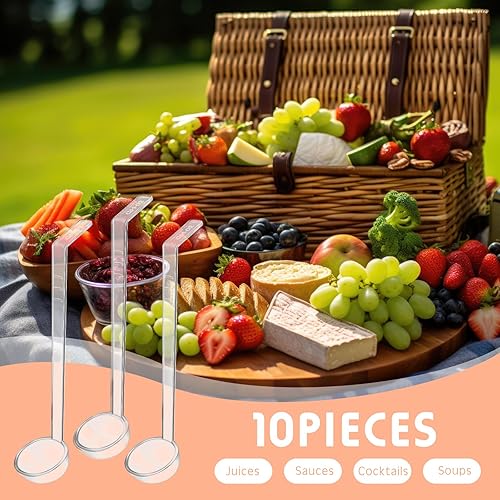 Miniatura 3 de FoldTier Cucharón pequeño de plástico transparente de 1.2 onzas con mango largo de 9.25 pulgadas para servir aderezos, ponche, salsa, zumos de