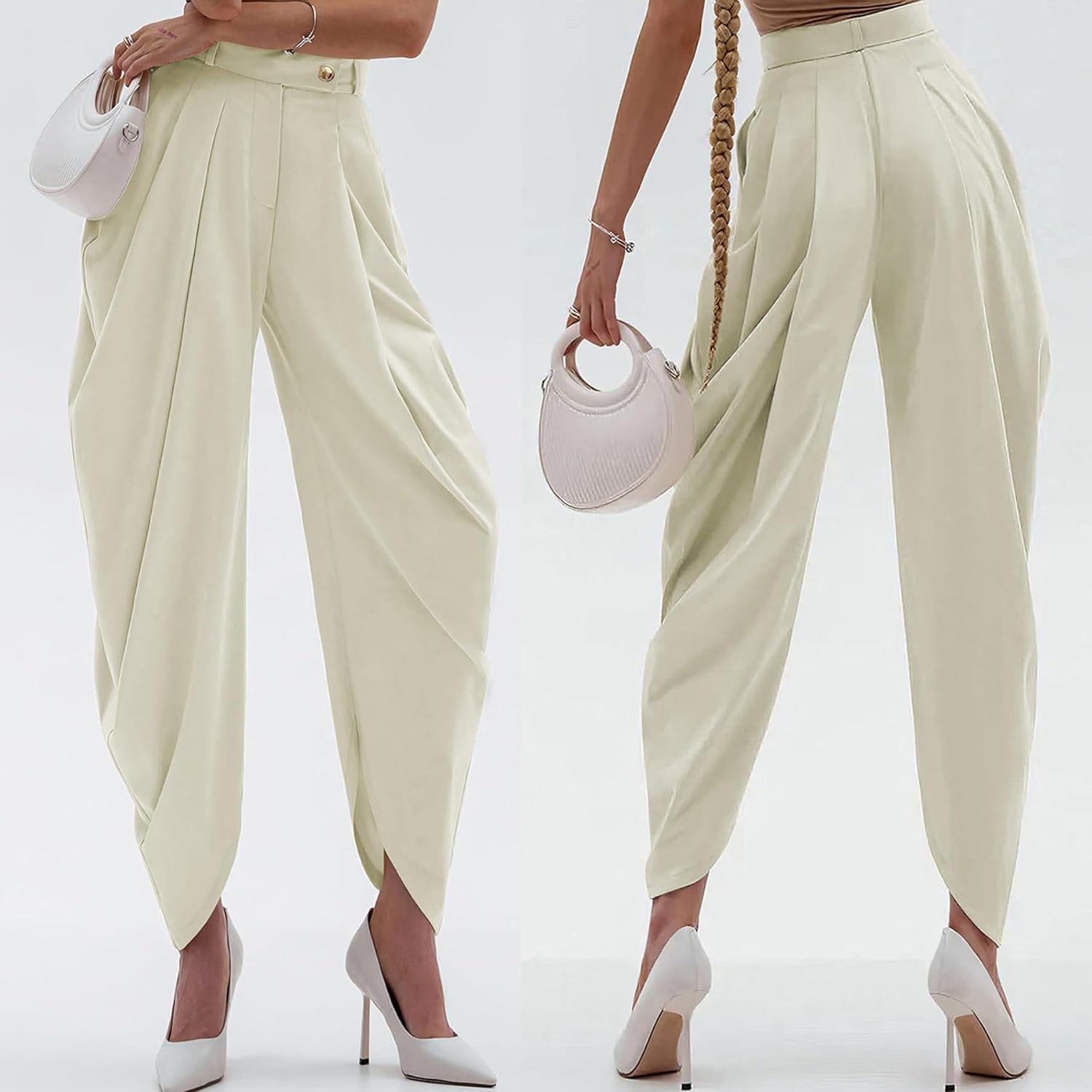 LETSVDO Women's Dress Slacks High Waist Baggy Barrel Pleated Business Work Pants Casual Wide Leg Palazzo Pants Trousers - Image 8