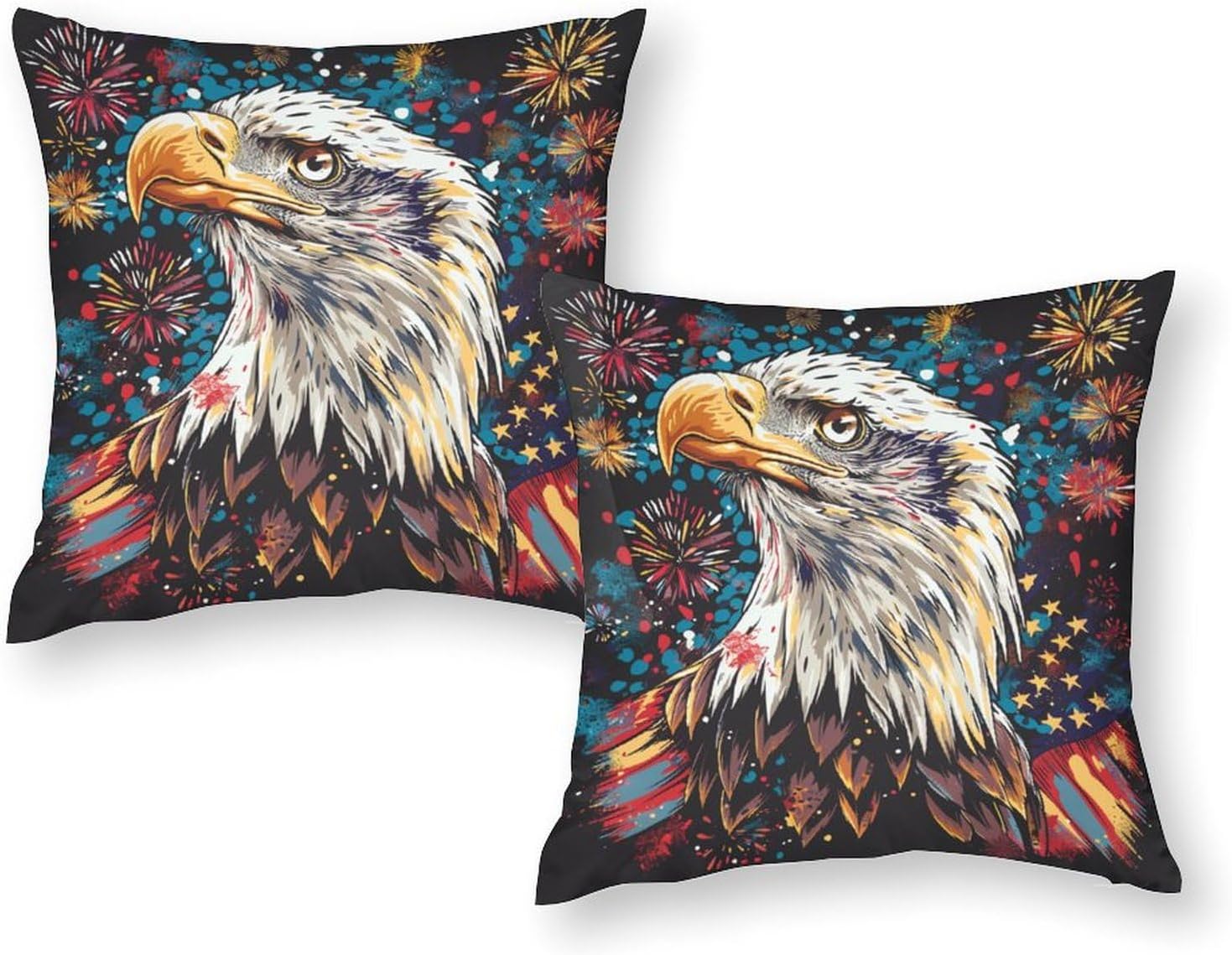 Bald Eagle American Flag Throw Pillow Covers for Living Room Bedroom, Animal USA Bird Retro Pillowcases Outdoor Cushion Case for Couch Sofa Bed, 20x20 inch