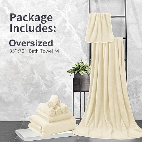 Miniatura 3 de Juego de 4 toallas de baño extragrandes de 35 x 70 pulgadas, toallas de baño de secado rápido para baño, toallas absorbentes de hotel ultrasuaves