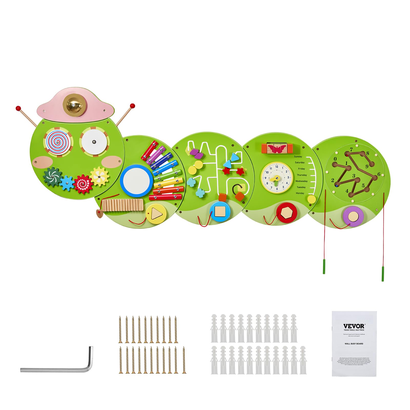 VEVOR Panneaux Muraux d'Activités Chenille, 12 Jeux, Jouet Mural Sensoriel Montessori pour Enfants 3-12 Ans, Centre d'Activités d'apprentissage, Salle de Jeux des Tout-Petits, Crèche, Salle de Classe