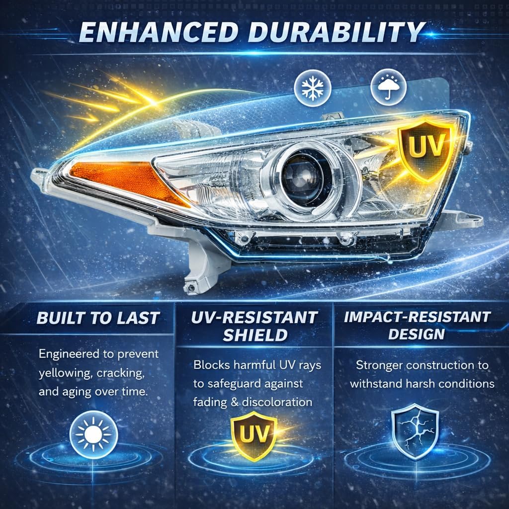 Headlight Assembly Set Fit For 2011 2012 2013 Toyota Highlander (Halogen Models Only) Chrome Housing, Driver & Passenger Side W/o Bulbs Replacement TO2503208 & TO2502208