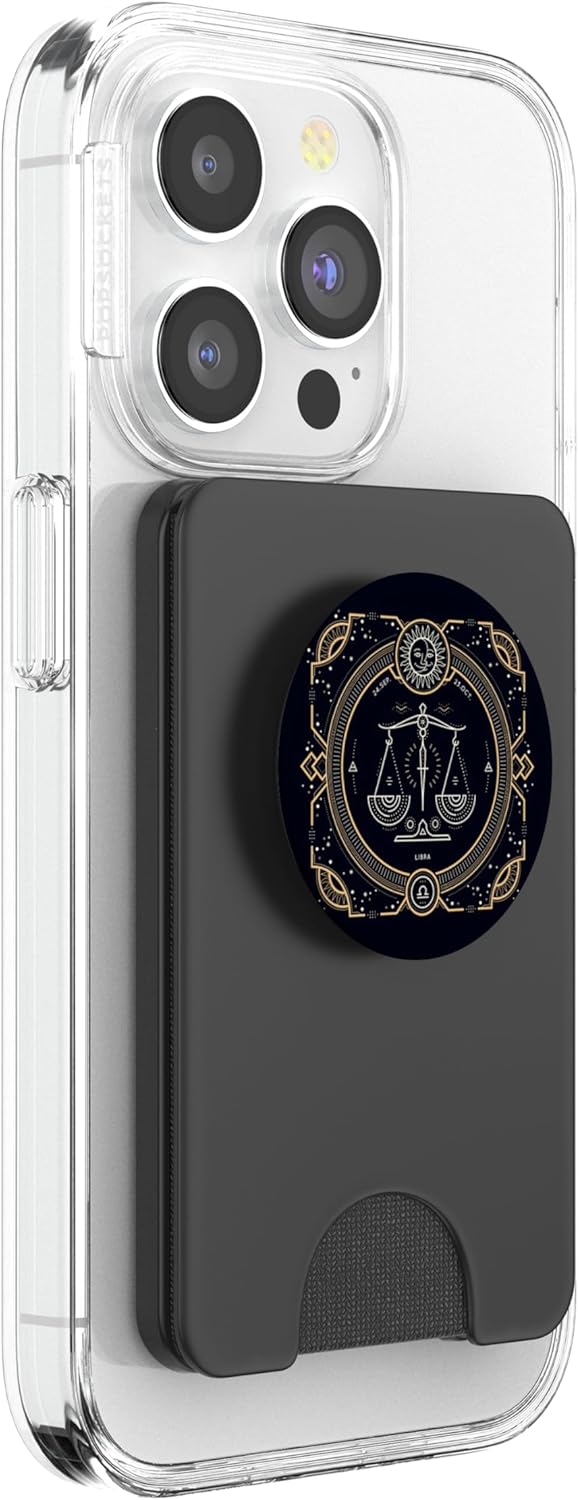 Libra Zodiac Sign - Black and Gold Phone Accessory PopSockets PopWallet for MagSafe