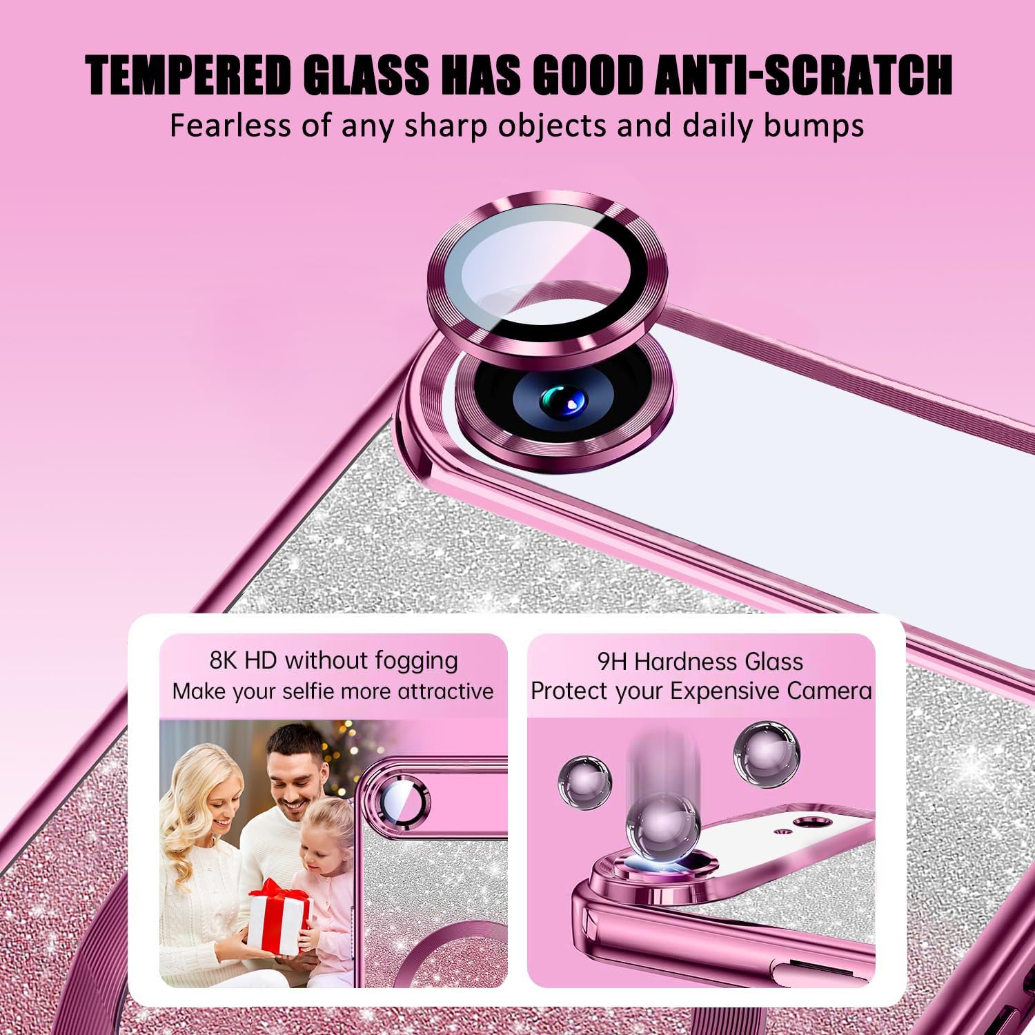 Misscase for iPhone Air Case Compatible with MagSafe,Built-in Camera Lens Protector Full Protection Soft TPU Anti-Scratch Magnetic Glitter Slim Case Cover for iPhone 17 Air 6.5 inch Pink - Image 5