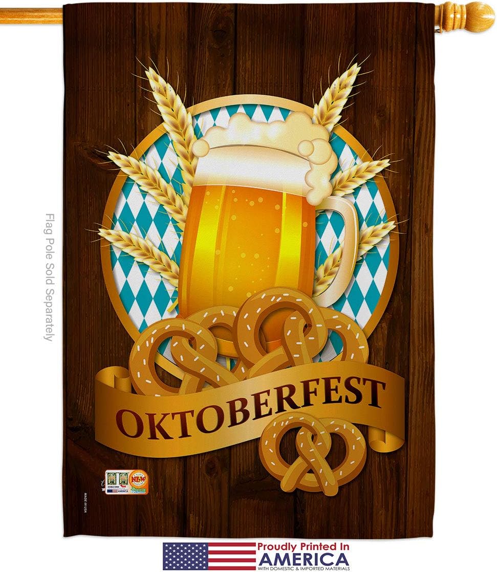 Oktoberfest House Flag Beverages Beer Happy Hour Game Pong Party Ale Lager Craft Small Decorative Gift Yard Banner Made In USA 28 X 40