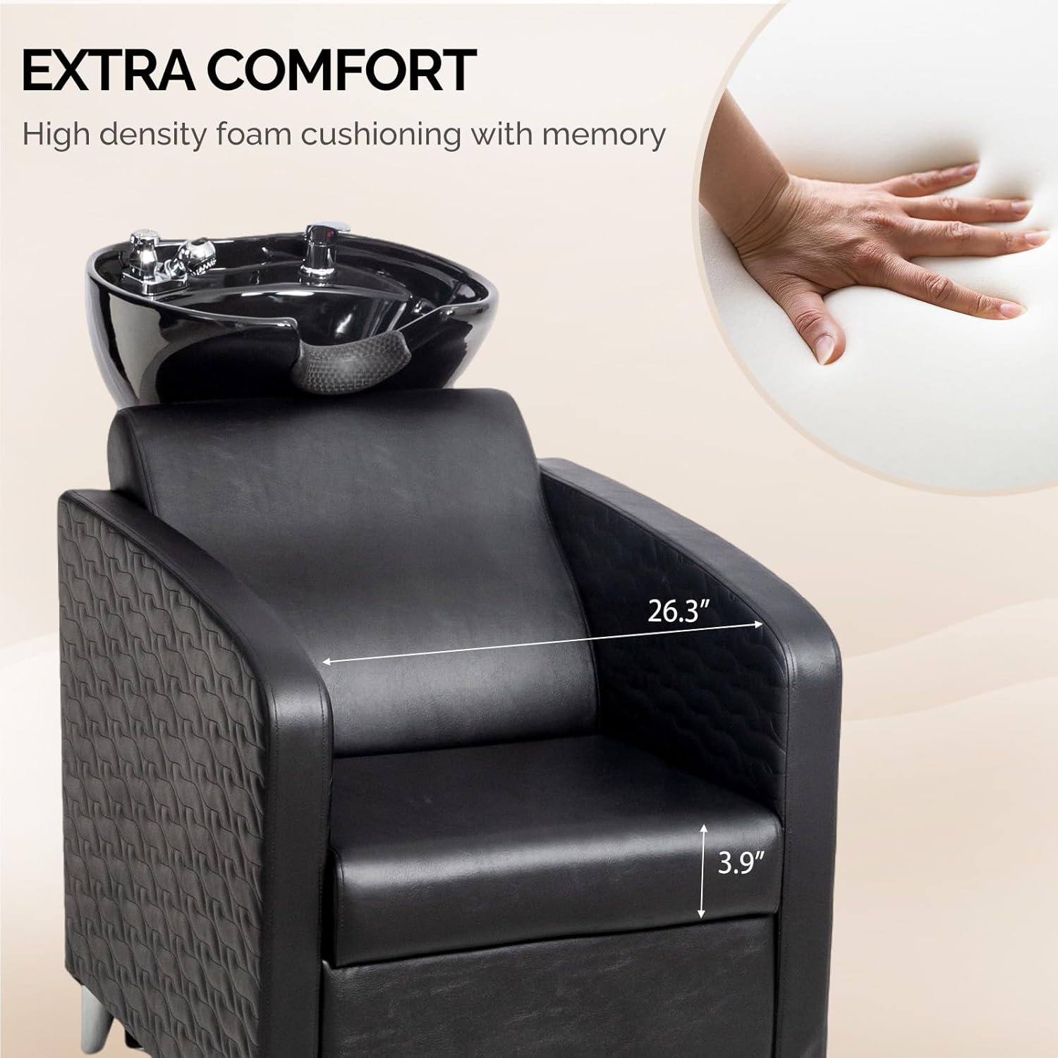 OmySalon Salon Shampoo Bowl and Chair, Shampoo Chair Extra Wide Seat & Porcelain Hair Washing Sink, Shampoo Unit for Beauty Spa Barbershop, Black