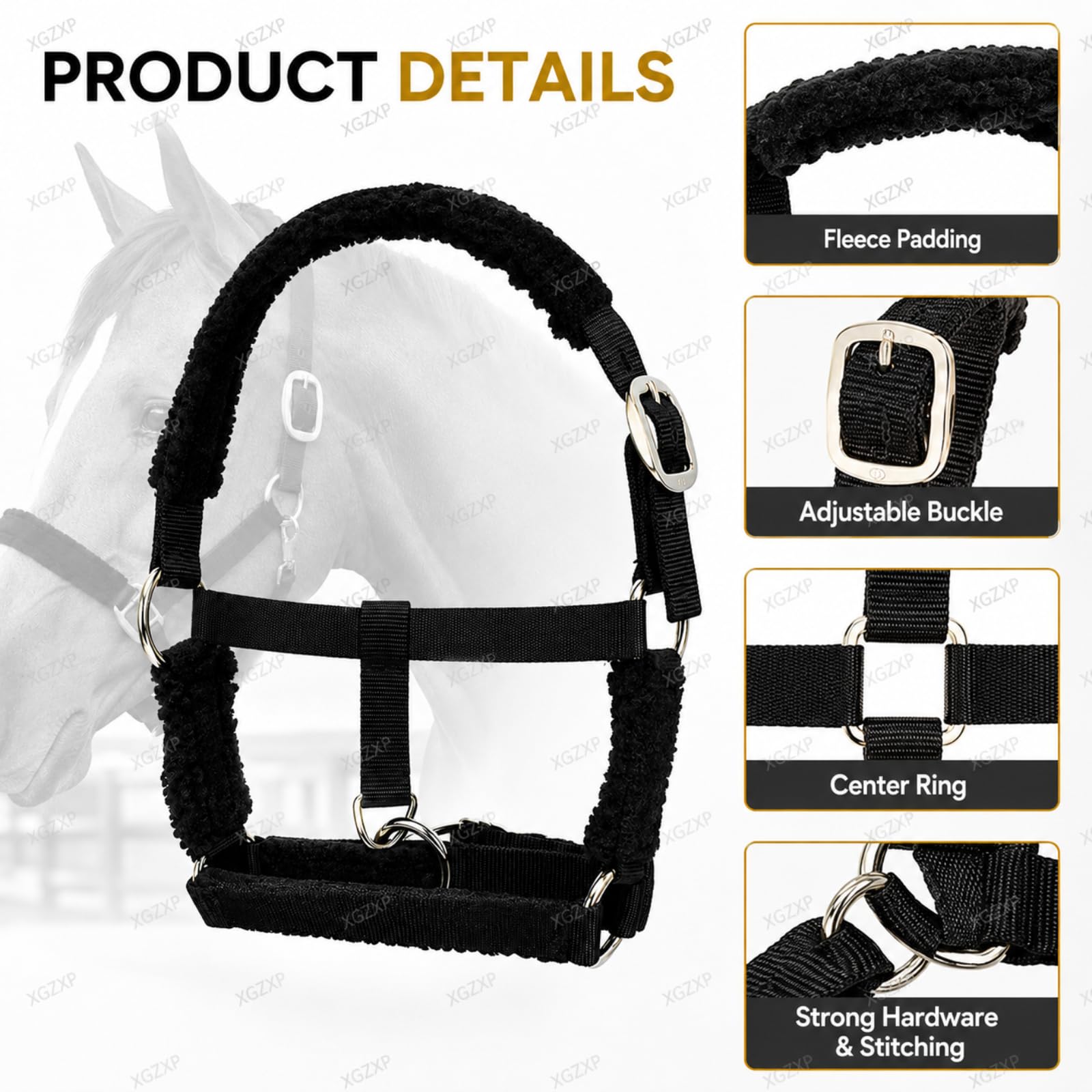 Set di Cavezze in Pile, Cavezza Imbottita per Cavallo in Pile con Design Regolabile in Fettuccia di Nylon, Corona Imbottita, Sgancio di Sicurezza Resistente per La Gestione Black-Purple s