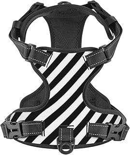 No Pull Dog Harness for Small Dogs Easy Walk Dog Vest Adjustable Collars Harnesses & Leashes Set Breathable Oxford Outdoor Walking Safety Reflective Strip Black White Diagonal Stripes Prints