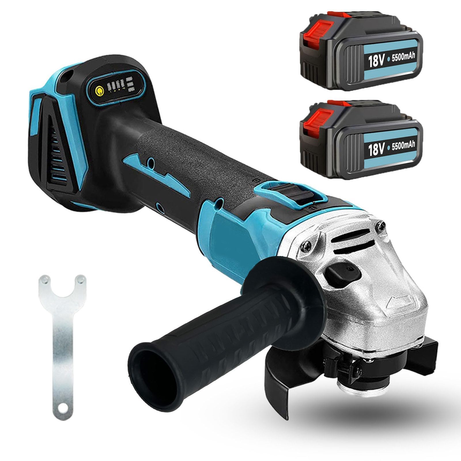 Bürstenlos Akku Winkelschleifer kompatibel mit 18V Makita Akku, Ø125mm Akku Flex Trennschleifer 10000 U/min mit 2 × 5500Akku und EU Ladegerät - für Trenn-, Schleif- und Polierarbeiten