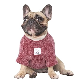 iChoue Pet Dog Winter Warm Sweater Clothes Turtleneck for French Bulldog Frenchie Pug Corgi Puppy Corduroy Cold Weather Pullover Coat Shirt - Purple/Size S