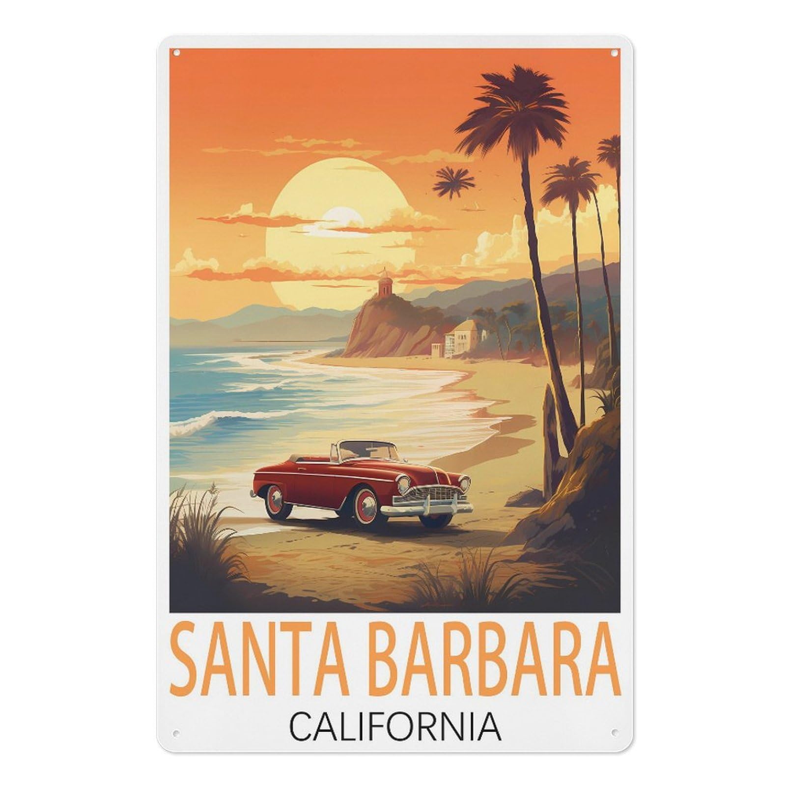 Santa Barbara California Vintage Travel Poster Vintage Tin Sign 08x12inch(20x30cm) Wall Art for Home Office Bedroom Living Room Cafes Wall Decor