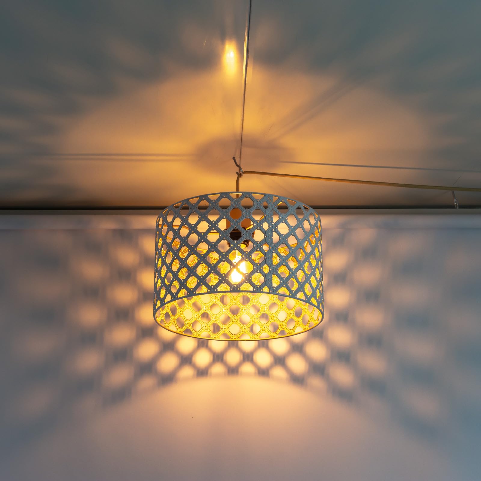 Paralume Vintage In Metallo Traforato Tamburo 30 Cm – Oro Bianco, Per Lampade Da Terra E Soffitto, Attacco E27/E26