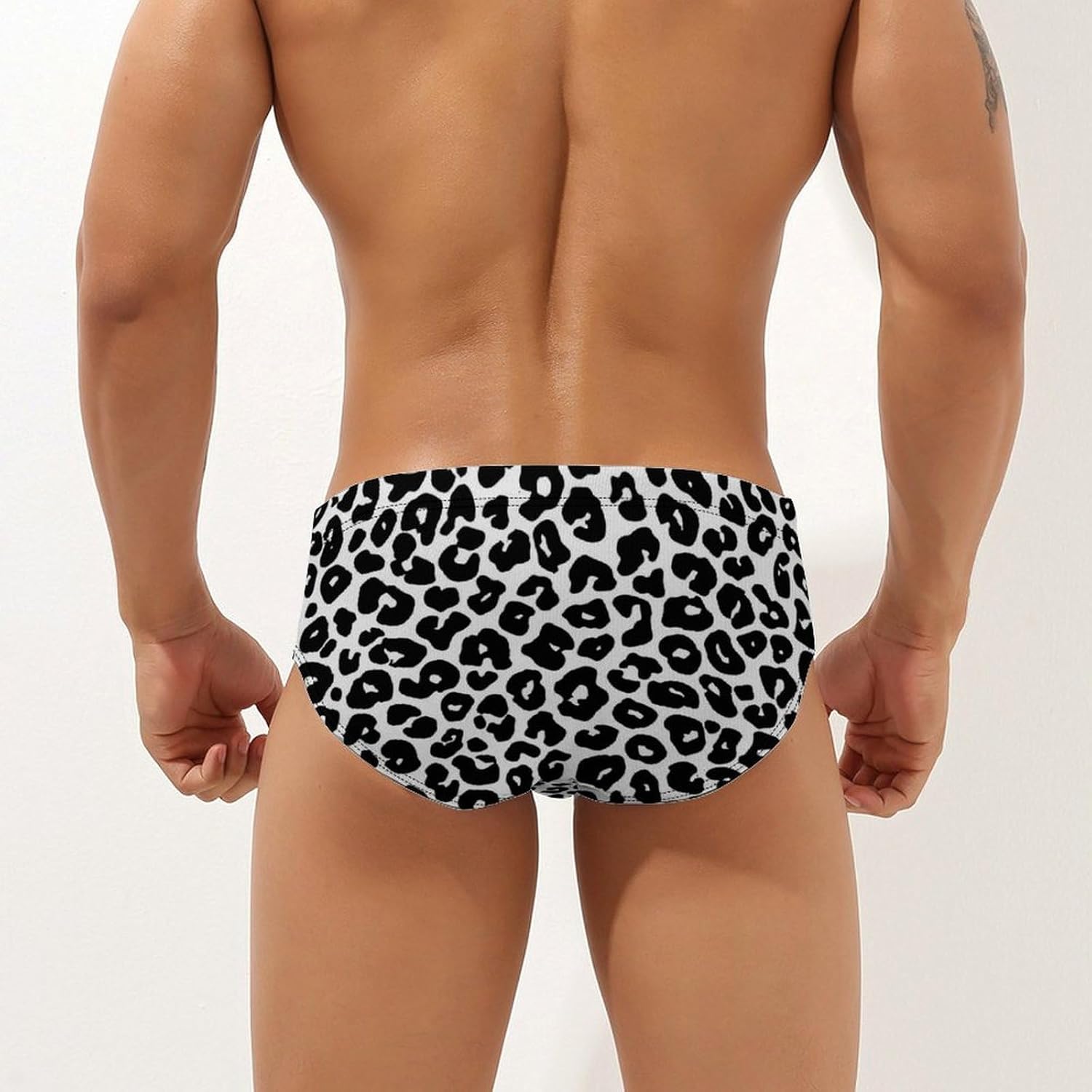 Black Leopard Print Men's Swimsuit Brief Sexy Bikini Briefs Retro Printed Swimwear Quick Dry Swimming Trunks 3X-Large