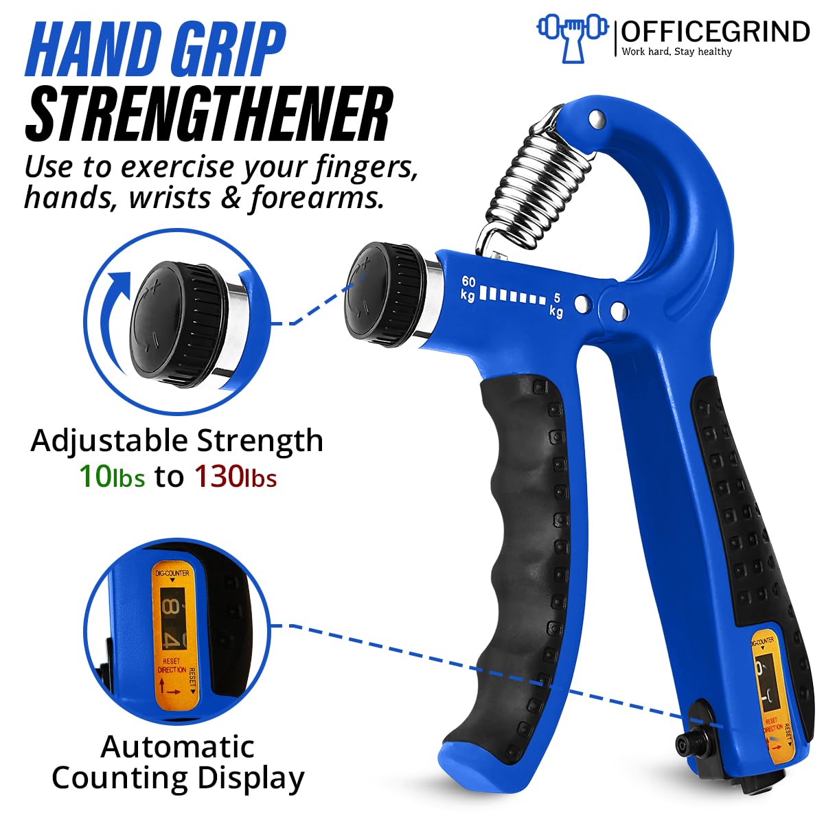 Entrenador fortalecedor de agarre de mano con resistencia ajustable de 4,5 a 59 kg, ejercitador de fuerza de agarre de mano para construcción muscular, recuperación de lesiones y terapia para aliviar