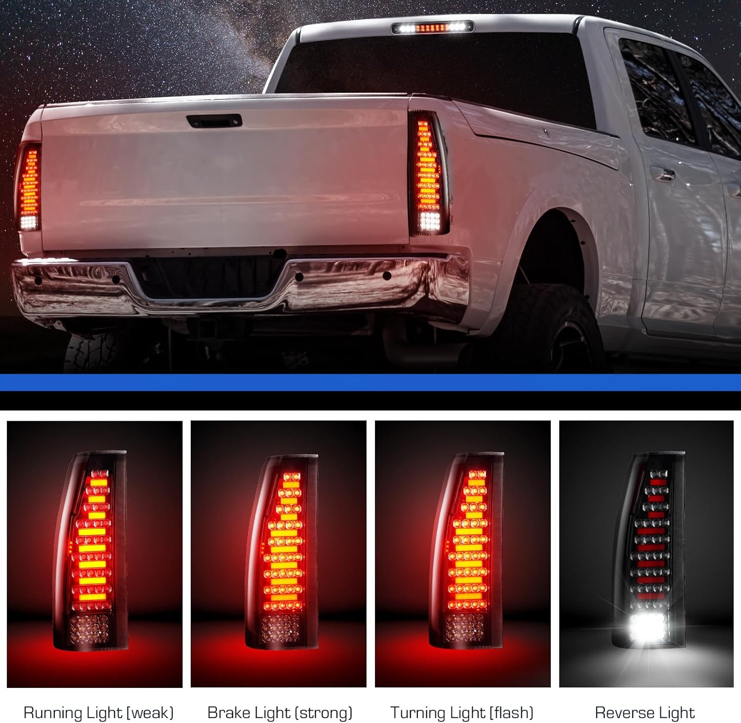 Tail Light +3rd Third Brake Cargo Lamp Fit for Chevy Silverado C1500/K1500 1988-1999, for Silverado/Sierra C2500 C3500 K2500 K3500 1988-2000, Blazer 1992-1994, Rear Taillight Assembly Somke Lens
