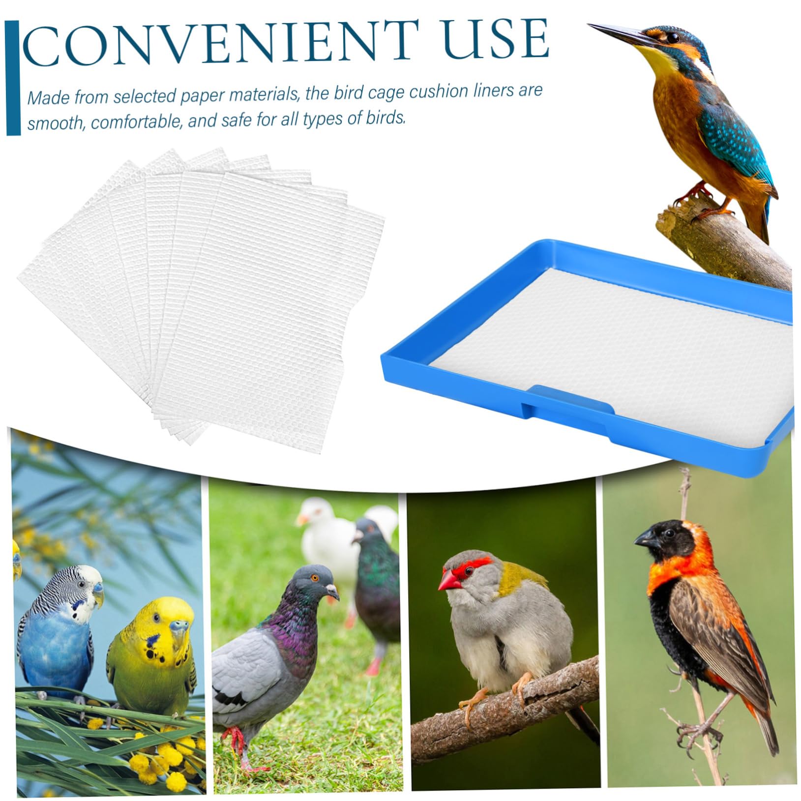 BESPORTBLE Doublure Tapis de Papier Blanc Oiseaux Oiseau Jetable et à Cage en 100 Feuilles Sûr et Pratique pour Cage de Perroquet