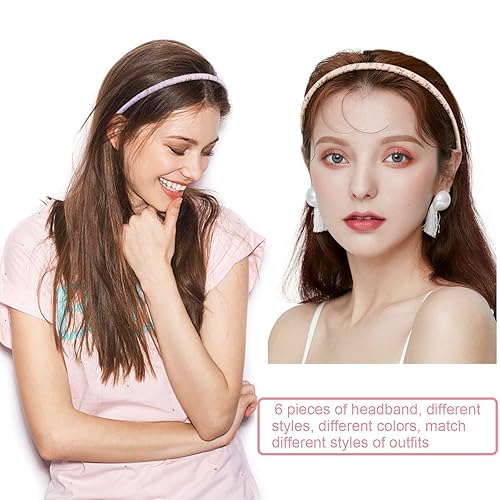 Miniatura 5 de AMCAMI 6 diademas para mujer con peine antideslizante y bandas para el cabello de resina diademas finas para mujer diadema de maquillaje para lavar