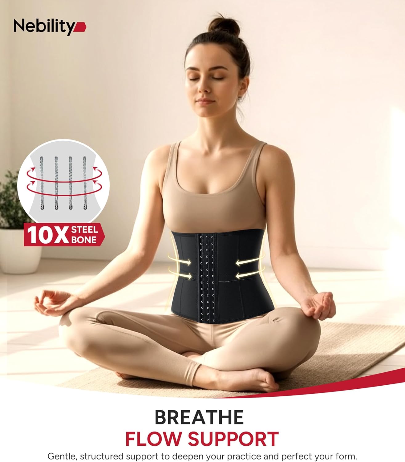 Nebility Waist Trainer for Women Corset Shapewear Tummy Control Body Shaper Girdle Waist Cincher Postpartum Belly Band(Medium, Black) - Image 4