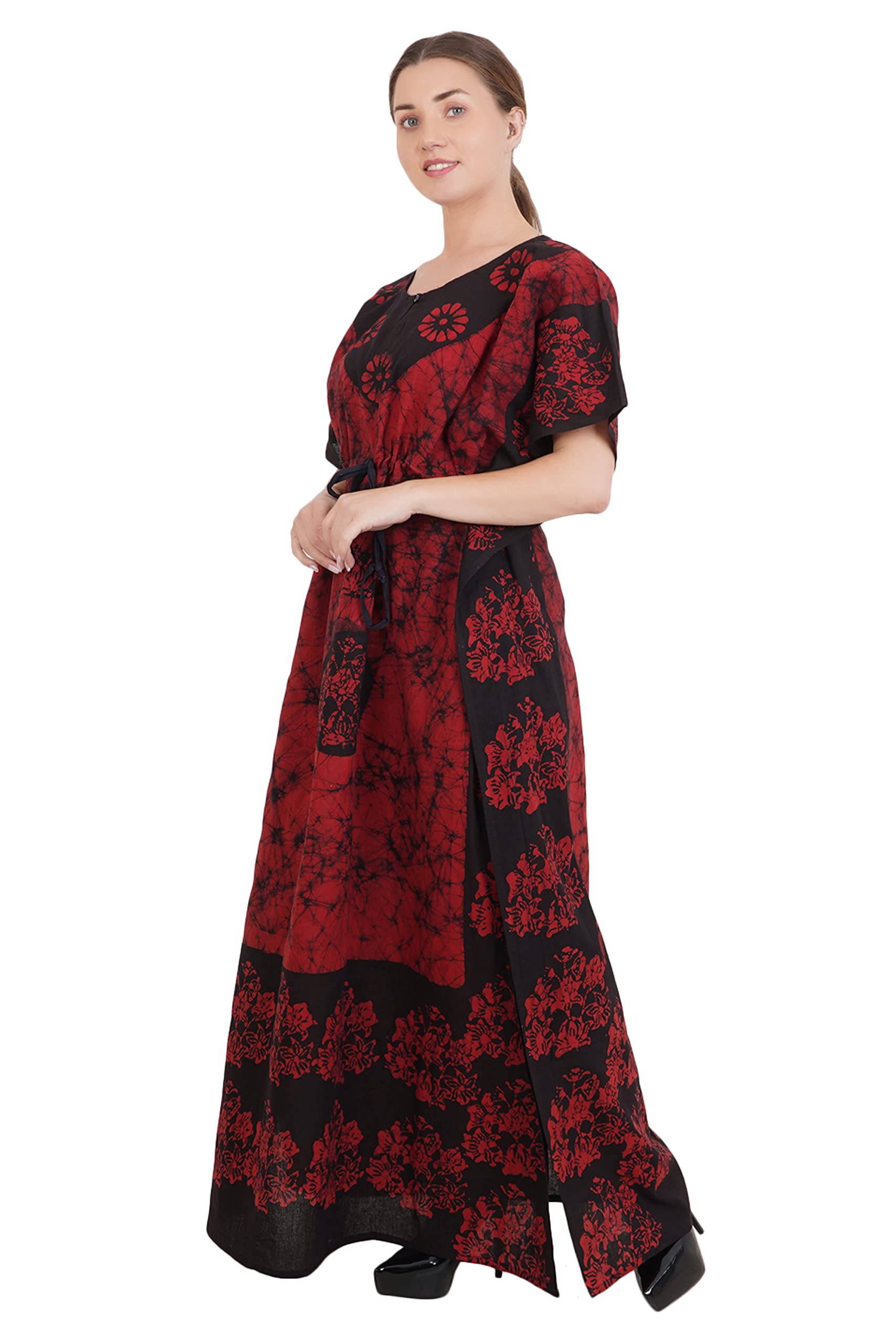 Women's Cotton Floral Floor Length Kaftan Nighty (R_Maroon_3XL)-image-10