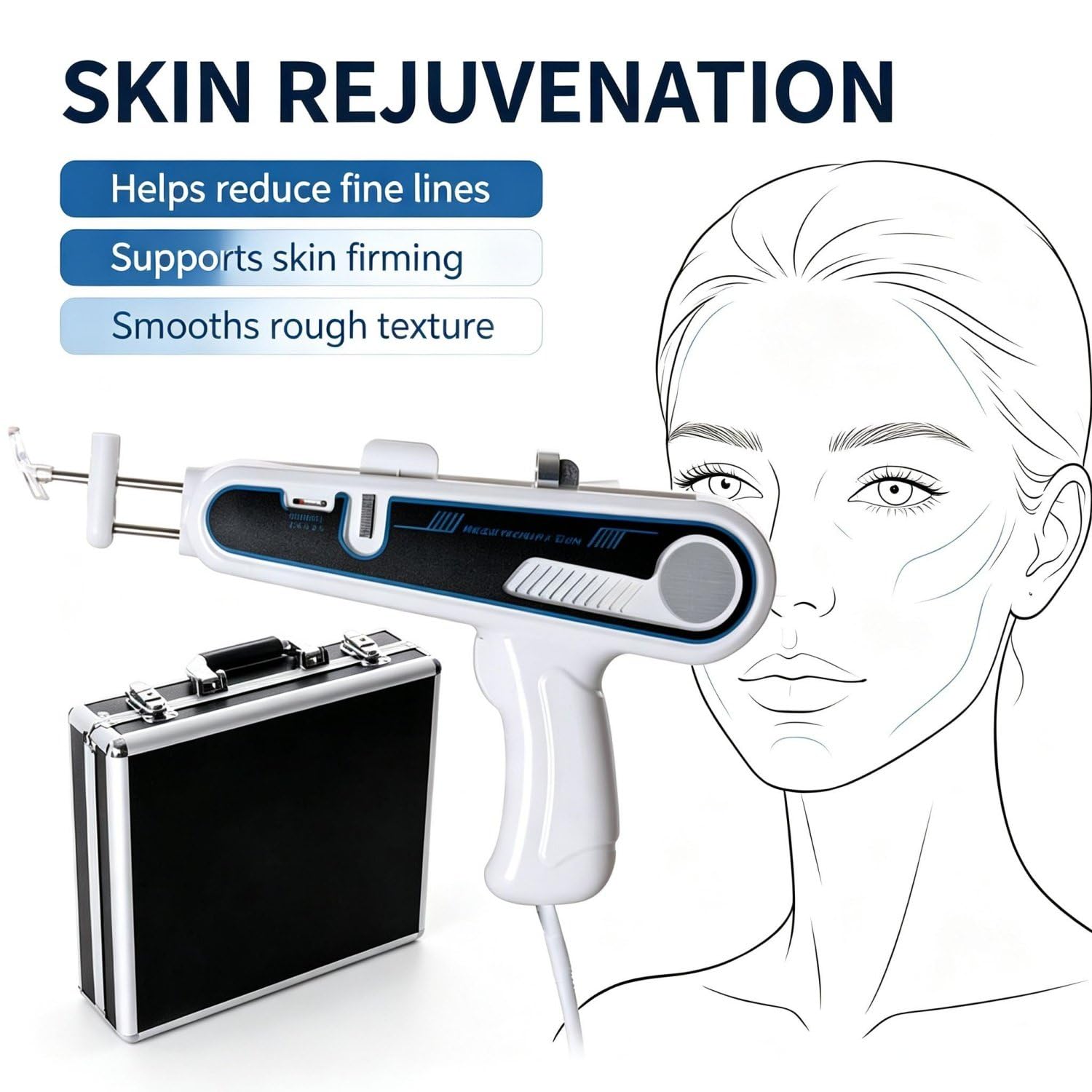 Appareil de Soin de la Peau à l'eau, Pistolet méso Portable | Appareil d'injection faciale portable pour une hydratation profonde ; utilisation facile pour les soins quotidiens à domicile