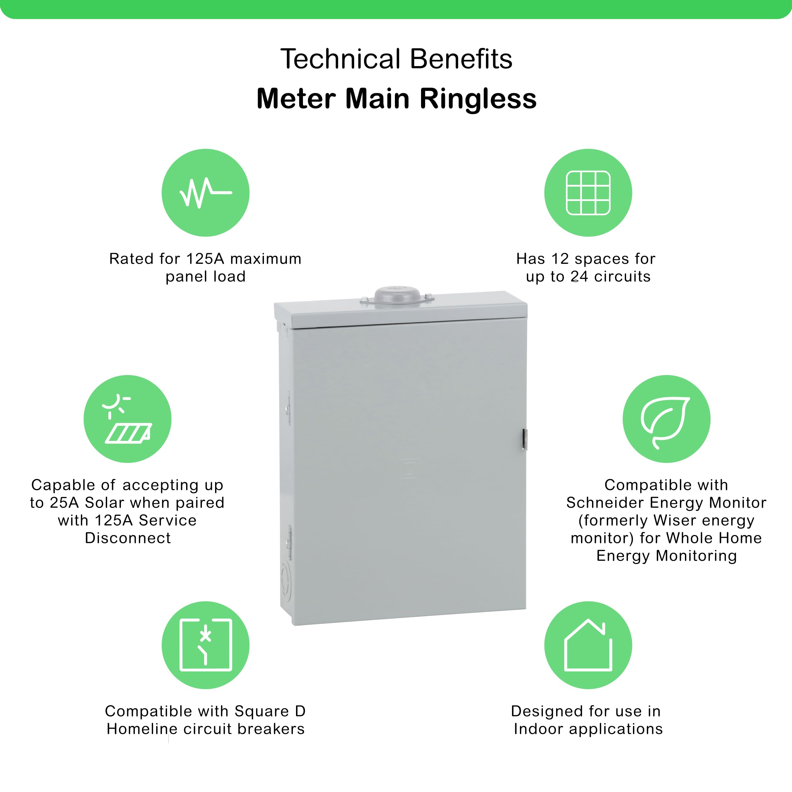 Square D by Schneider Electric Homeline 100 Amp Outdoor Main Breaker Box, Circuit Breaker Load Center, Plug On Neutral, 12-Space 24-Circuit, 120/240 VAC, UL Listed, NEMA 3R Enclosure (HOM1224M100PRB) — Amazon image 2