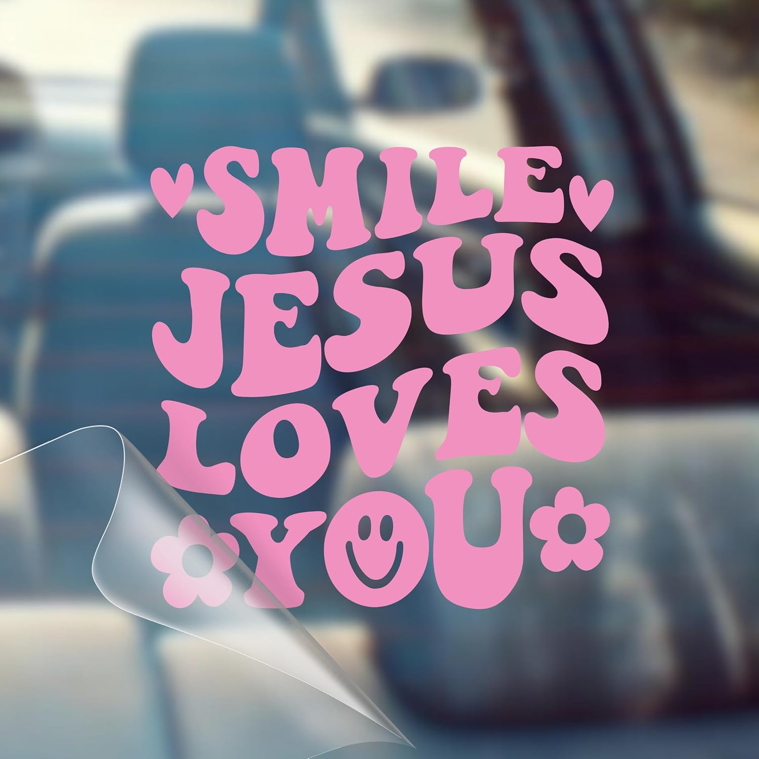 Smile Jesus Loves You - Christian Jesus Cross Car Vinyl Decal Bumper Sticker for Car, Wall, Window, Vehicle, Weather Resistant, Viral (1, Pink)