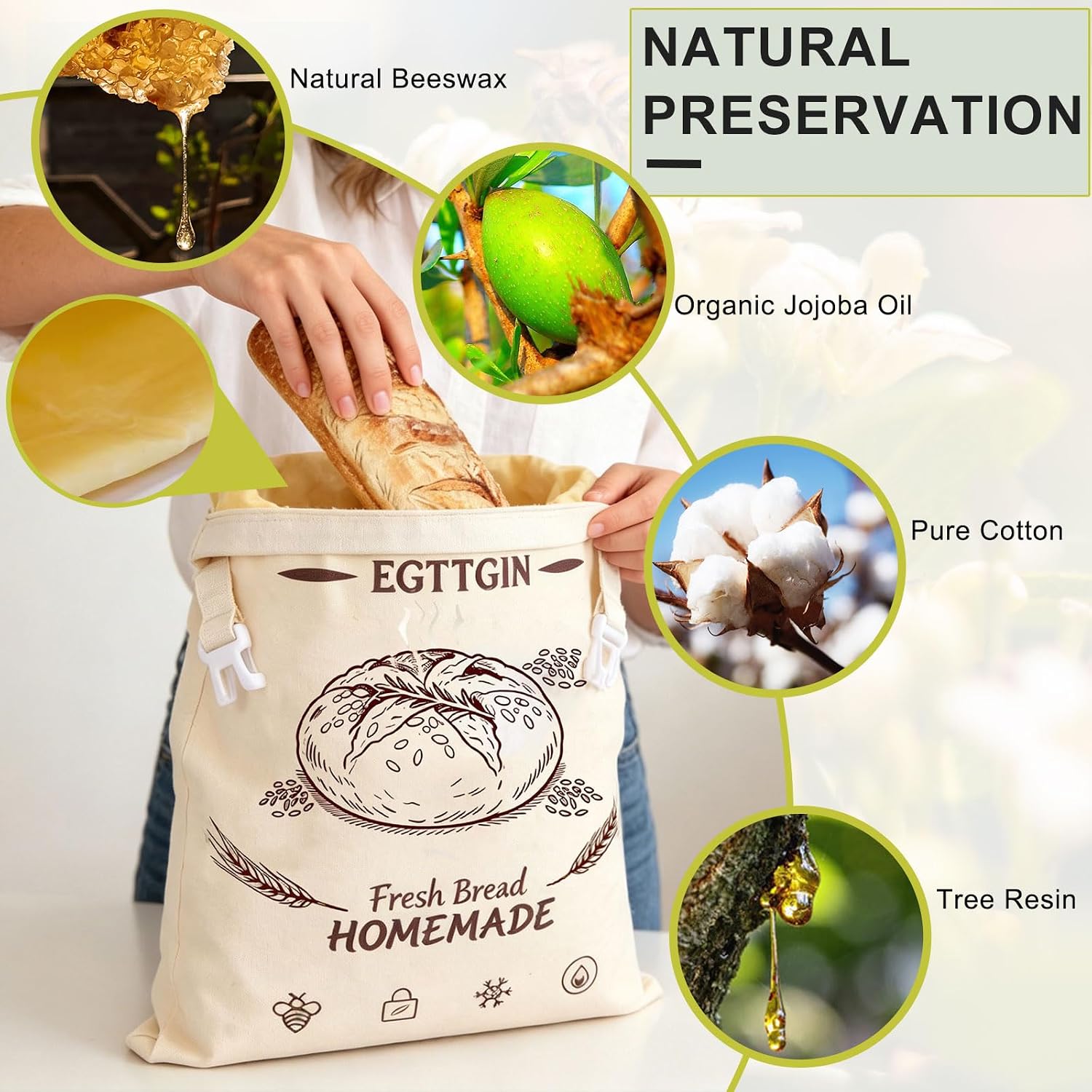Zippered Beeswax Bread Bags, XL 17"x13" Reusable Organic Cotton Cloth Storage Bags for Homemade Sourdough Loaves, Fresh-Keeping, Freezer-Safe & Eco-Friendly (1 Pack)