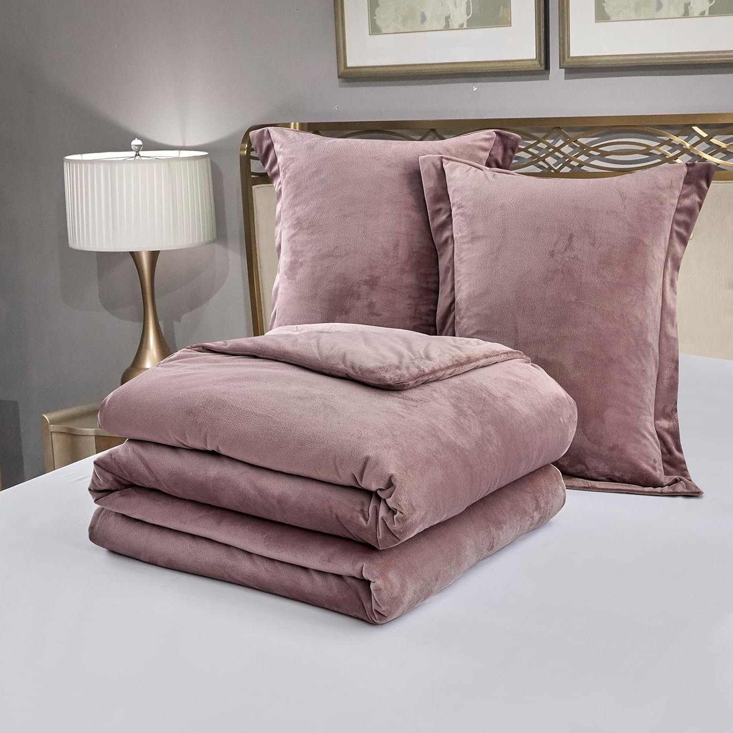 Luxury Fluffy Velvet Comforter Set, 3 Pieces Reversible Comforter Queen Size with 2 Pillow Shams,Velvet Front and Back, All Season Cozy, Soft, Warm, Middle Weight (Dusty Mauve, Queen)