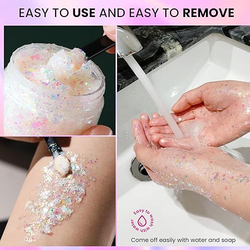 Miniatura 6 de Teenitor Purpurina corporal, purpurina facial, purpurina blanca, 2.82 oz2.8 onzas, gel de purpurina para el cabello, purpurina para rave, purpurina