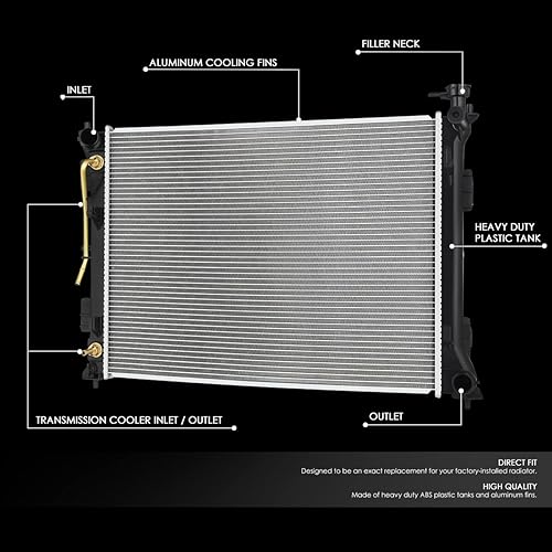 Miniatura 30 de DNA Motoring OEM-RA-2392 Radiador de enfriamiento de aluminio de 1 fila estilo OE compatible con 01-02 Kia Rio 1.5 AT, 25-1/2 pulgadas de ancho x