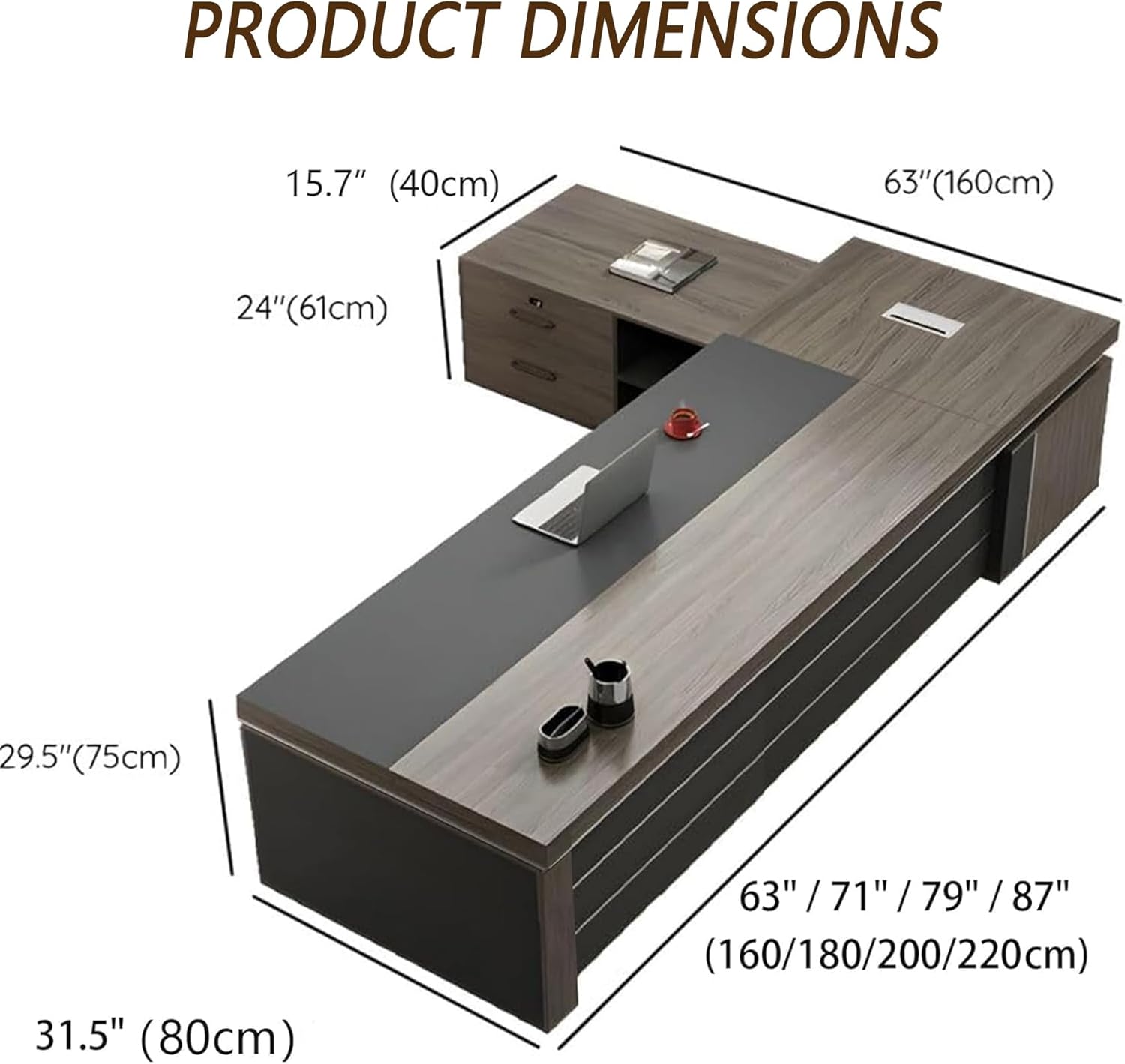 L-Shape Modern Executive Desk, L-Shape Office Executive Desk, Wood Computer Desk with Drawers and Storage, Home Office Desks, Without Chair (Right, 79" L x 63" W x 30" H)