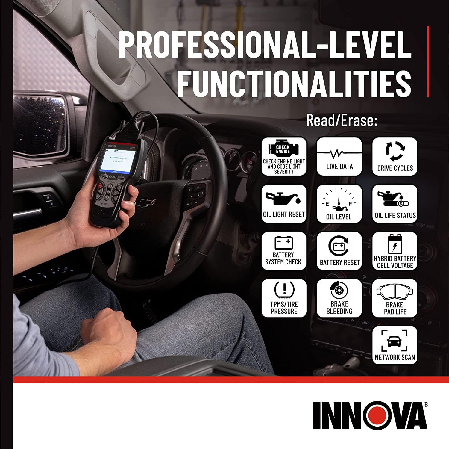 INNOVA 5610 OBD2 Bidirectional Scan Tool - Vehicle Code Scanner and Reader - Troubleshoot OEM Codes - Clear Check Engine Light - 7 x 3.75 x1 inches