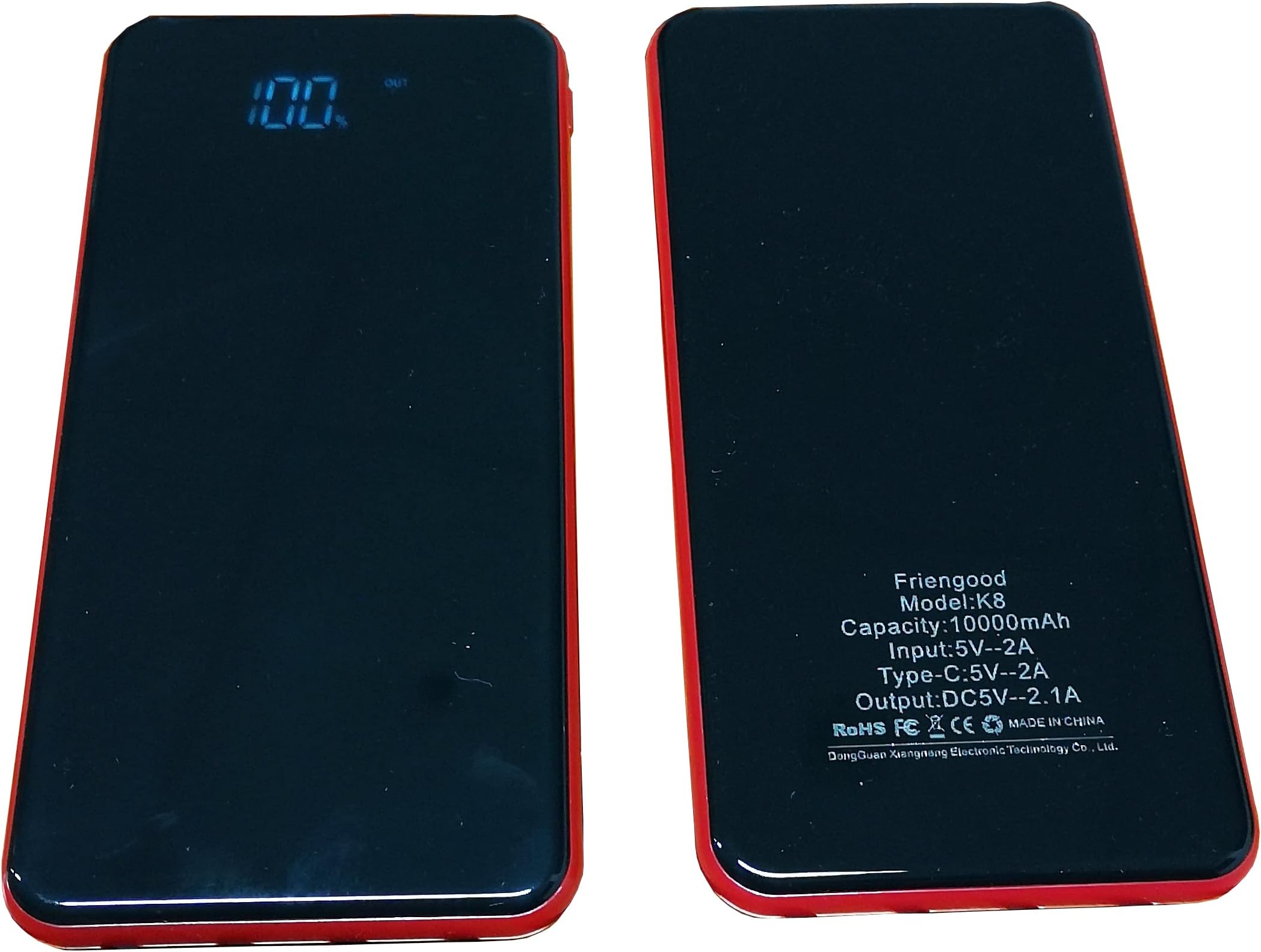 Portable Charger, 10000mAh Ultra-Thin Power Bank, 2.1A igh-Speed Charging, Digital LCD Display Full Screen, Suitable for iPhone, Samsung Galaxy, Android, iPad Tablet, etc. (red).