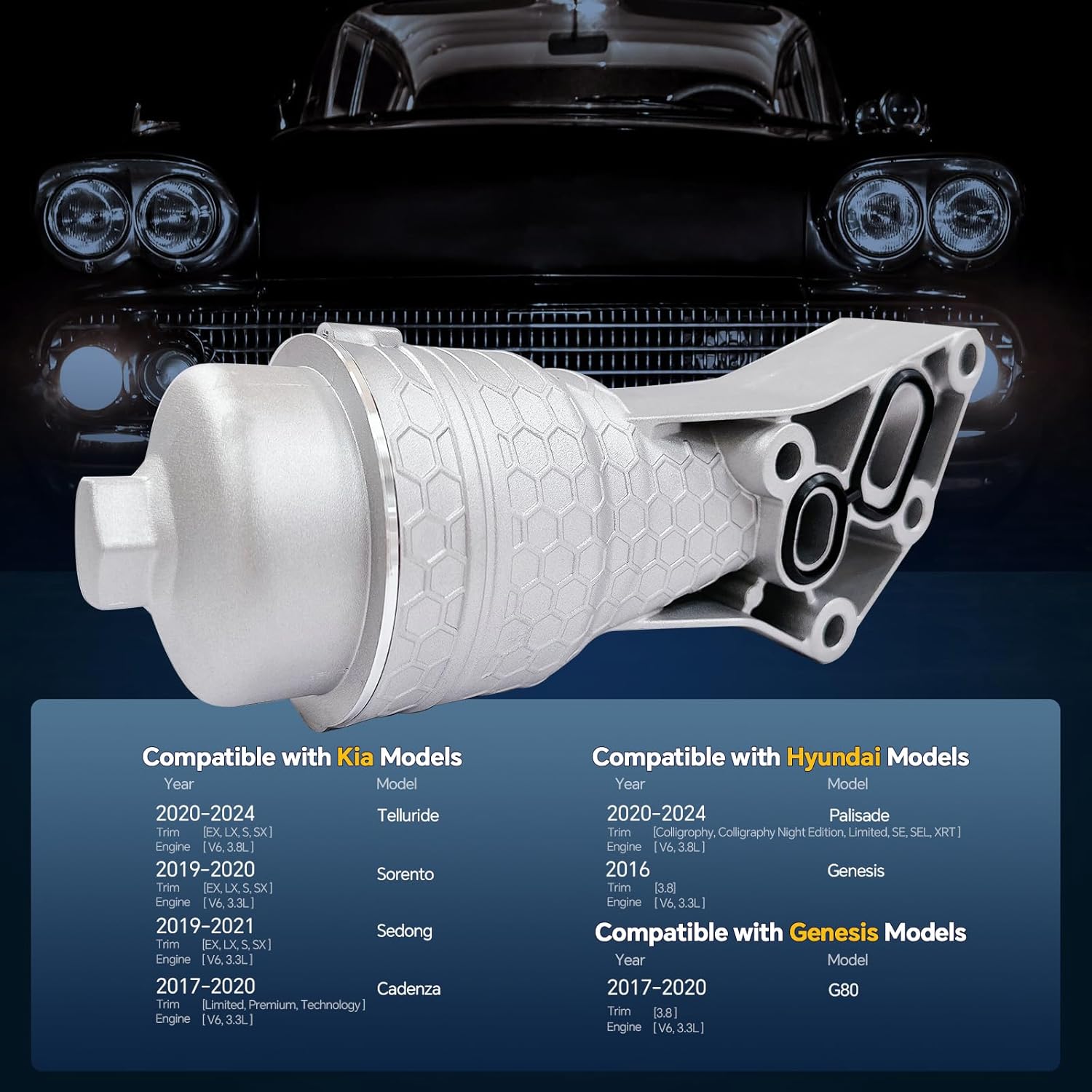 26300-3LAA0 Upgrade Aluminum Oil Filter Housing Assembly Kit for 2020-2024 Hyundai Palisade, 2020-2024 Kia Telluride, 2019 Kia Sorento, Genesis G80 2017-2020 26345-3LAA0 Replacement
