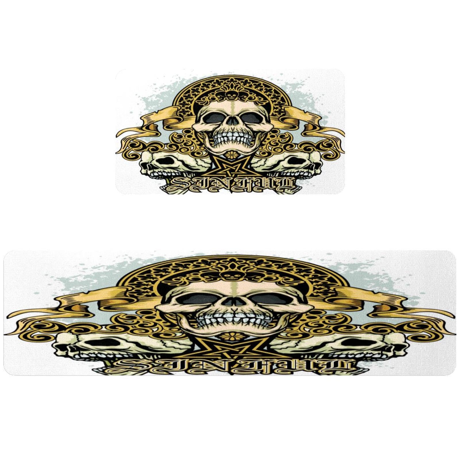 Alfombrillas de cocina lavables para pasillo y cuarto de lavado VAPOKF con calaveras 1