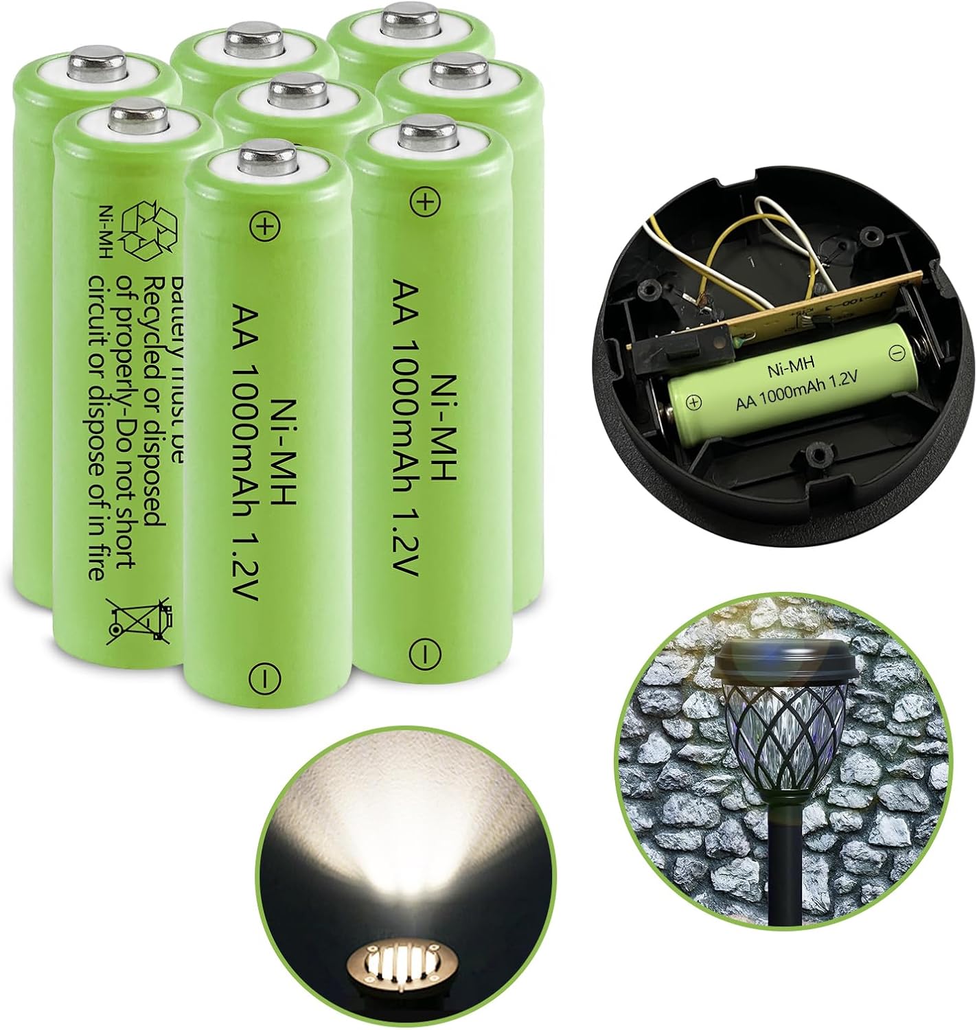 JINTION Rechargeable AA Batteries, Solar 1.2V NiMH 1000mAh Battery