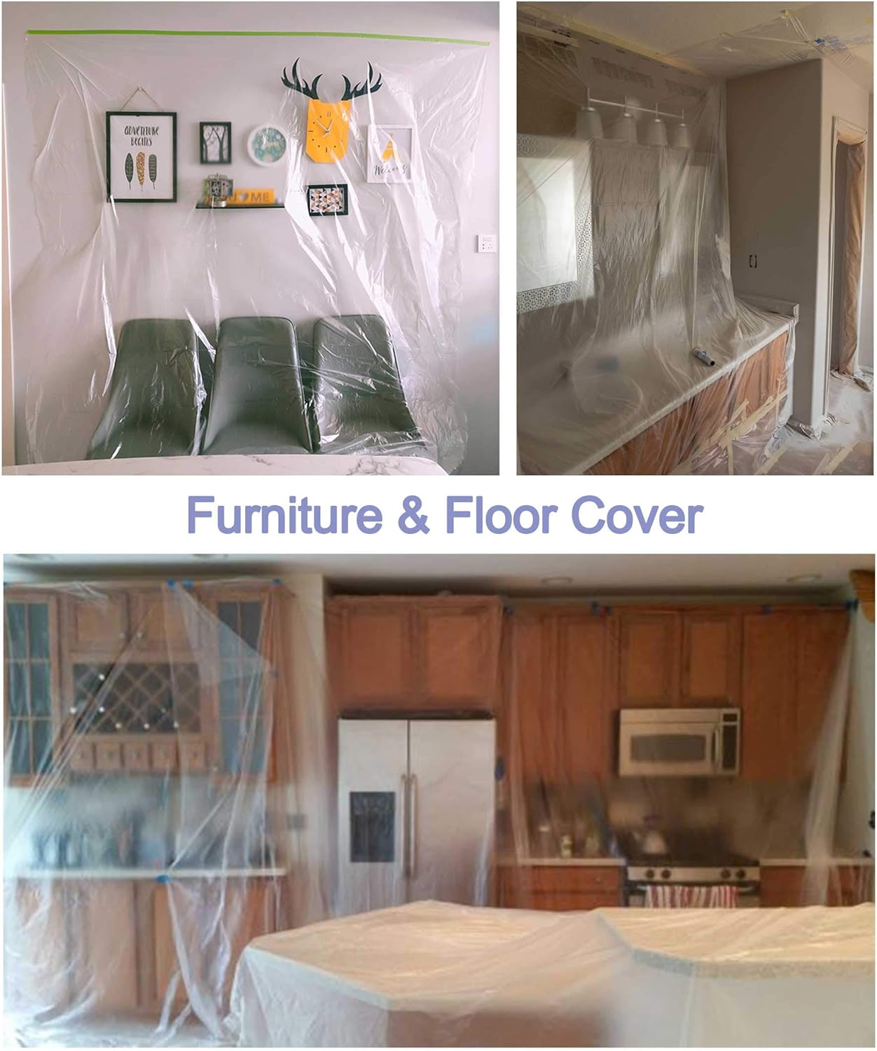 Clab Depot Plastic Drop Cloth 1 mil Plastic Cover for Painting 9 feet by 12 feet Waterproof Furniture Cover Heavy Duty Plastic Sheeting Clear Tarp for Painters 1 Pack - - 