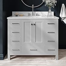 ARIEL Cambridge 42-inch Bathroom Vanity with Sink,Solid Wood, 0.75-inch Italian Carrara Marble Countertop & Backsplash, Single Oval Porcelain Sink, 2 Soft Closing Doors, 9 Dovetail Drawers, Grey
