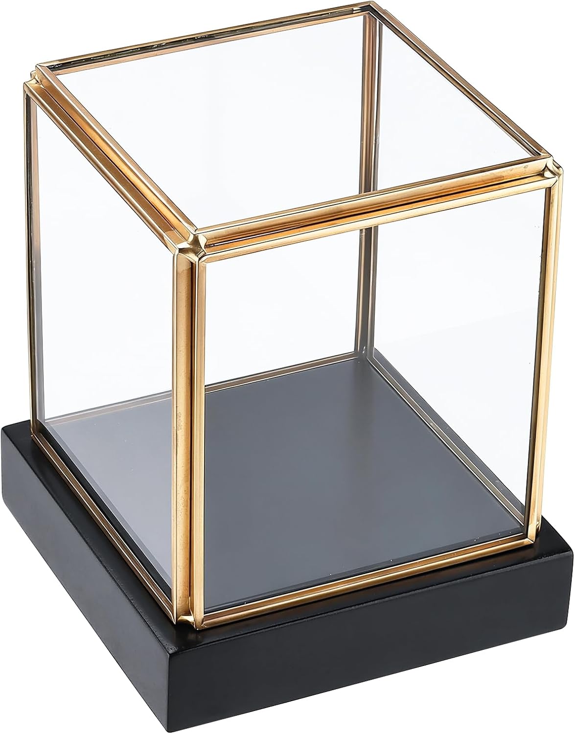 HighFree Small Gold Glass Display Case, Square Clear Glass Keepsake Box