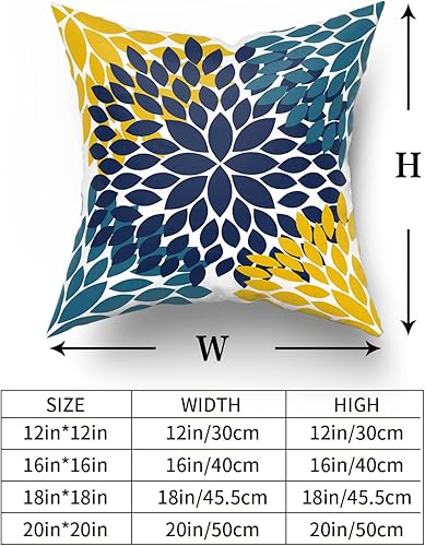 Miniatura 5 de Juego de 2 fundas de almohada de color azul marino y amarillo de 18 x 18 pulgadas flores de dalias modernas rústicas decorativas de algodón con
