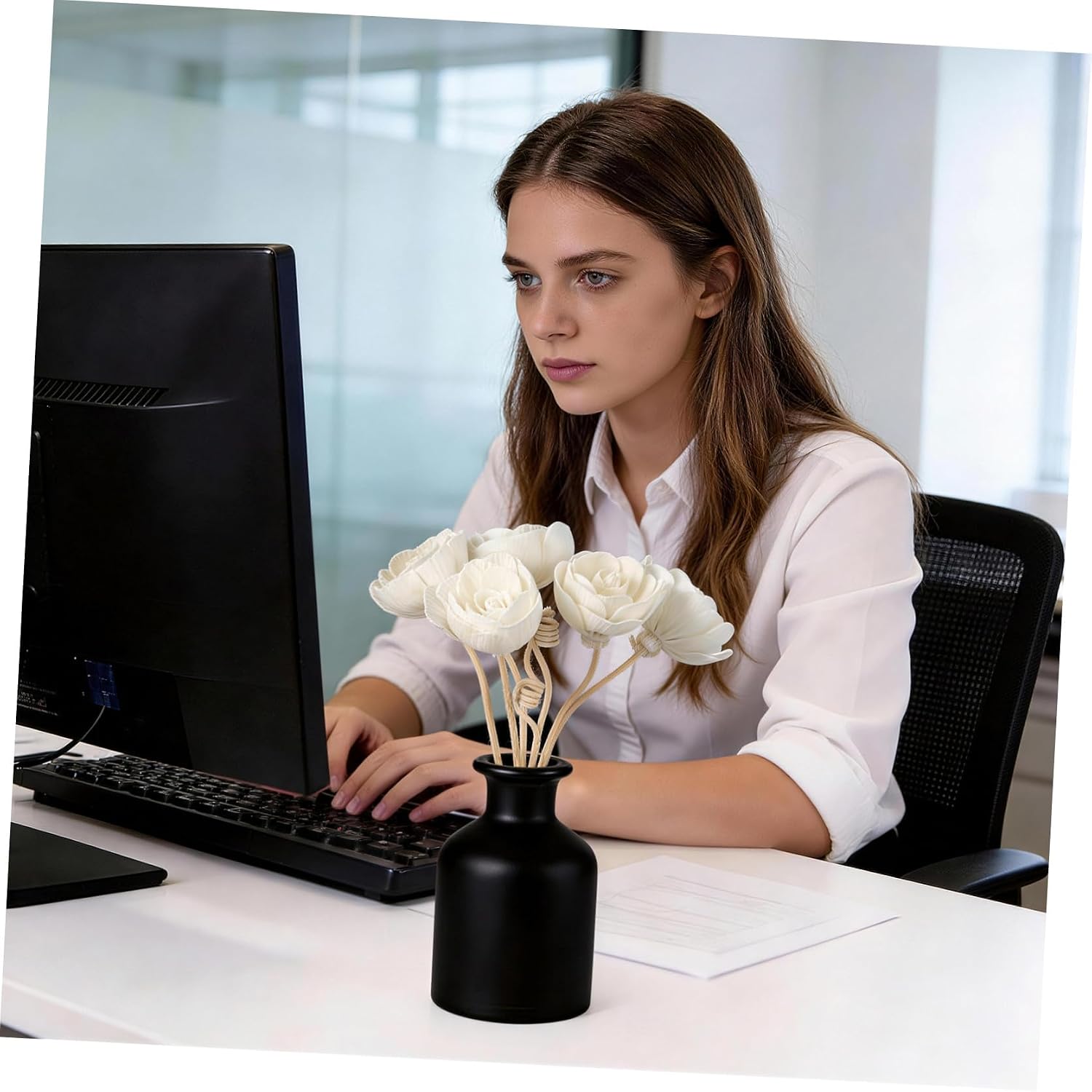 Ciieeo Aromatherapy Reed Diffuser Sticks 10-Pack with Faux Peony Flower Head Decorative Rattan Oil Diffuser Sticks for Home Office Bedroom Aromatic Fragrance 8.66X1.77X1.77 Inches