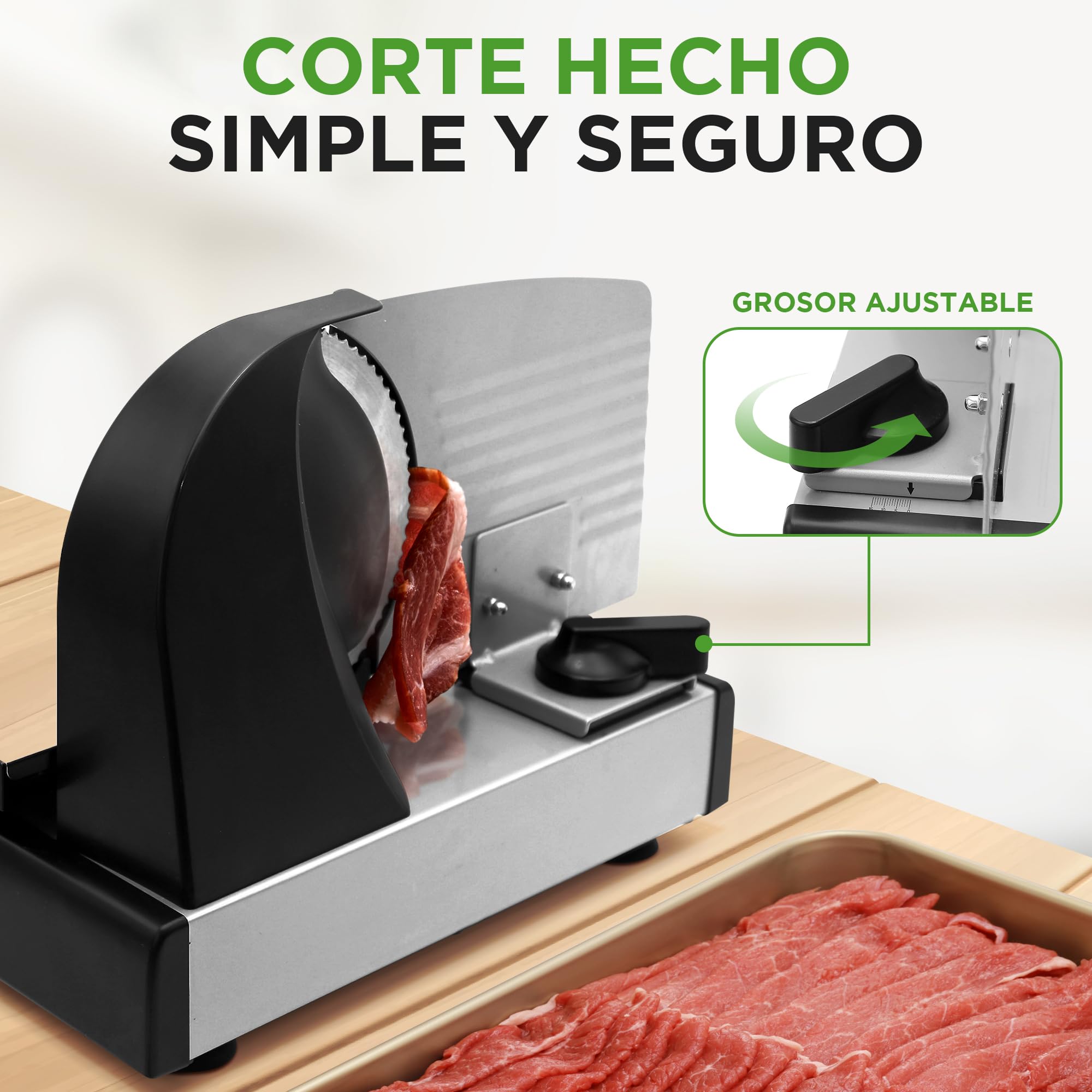 NutriChef Cortadora de fiambres, Picador de carne, Eléctrico, 200 V, Para jamón, Queso y pan, Rebanadora automática, Grosor ajustable, Cuchilla inoxidable, Empujador seguro