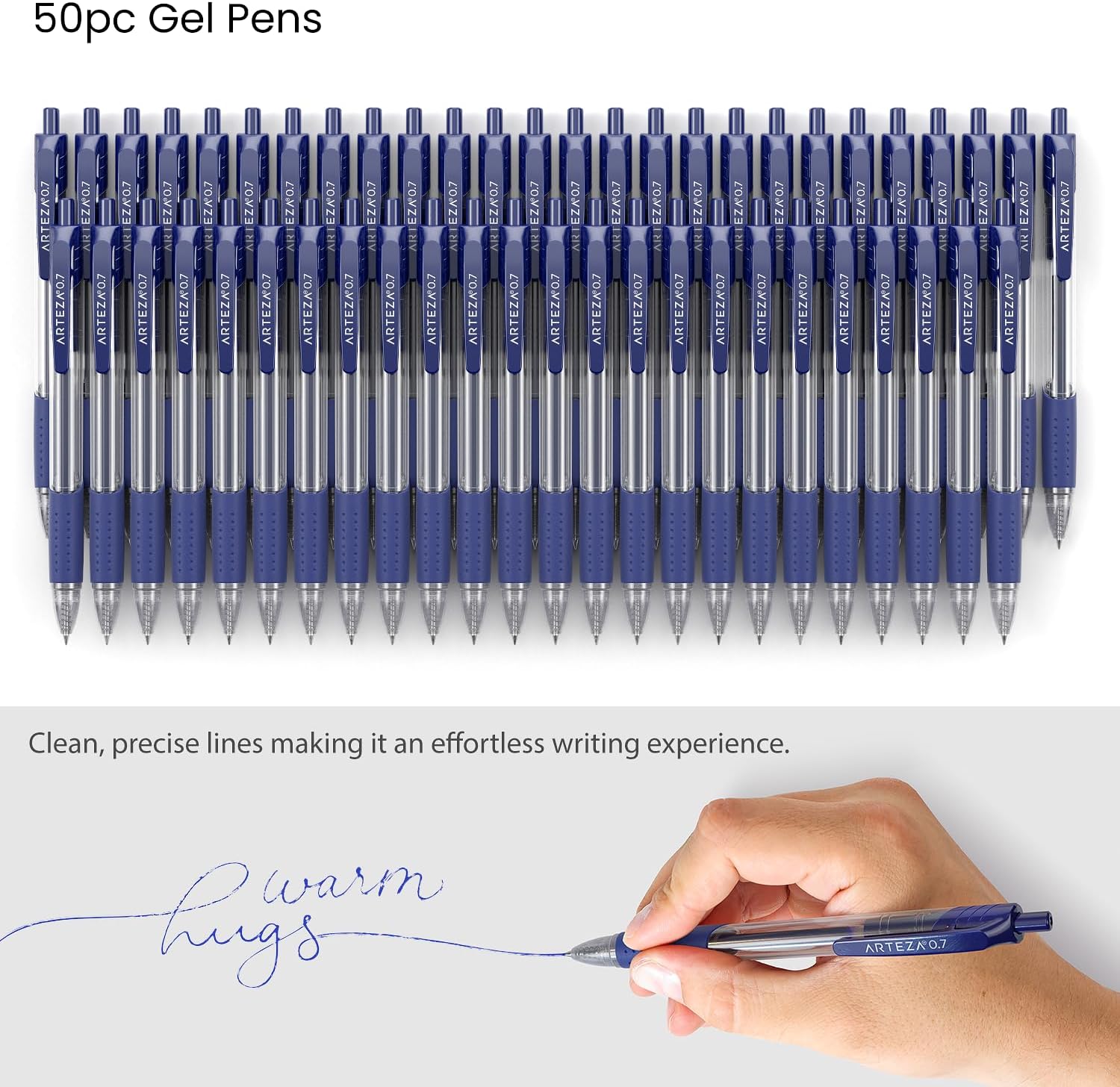 ARTEZA Blue Gel Pens, Quick-Drying Ink, 0.7mm Medium Point, Pack of 50, Office and College School Supplies, Ideal for Smooth Writing, Note-Taking, and Sketching