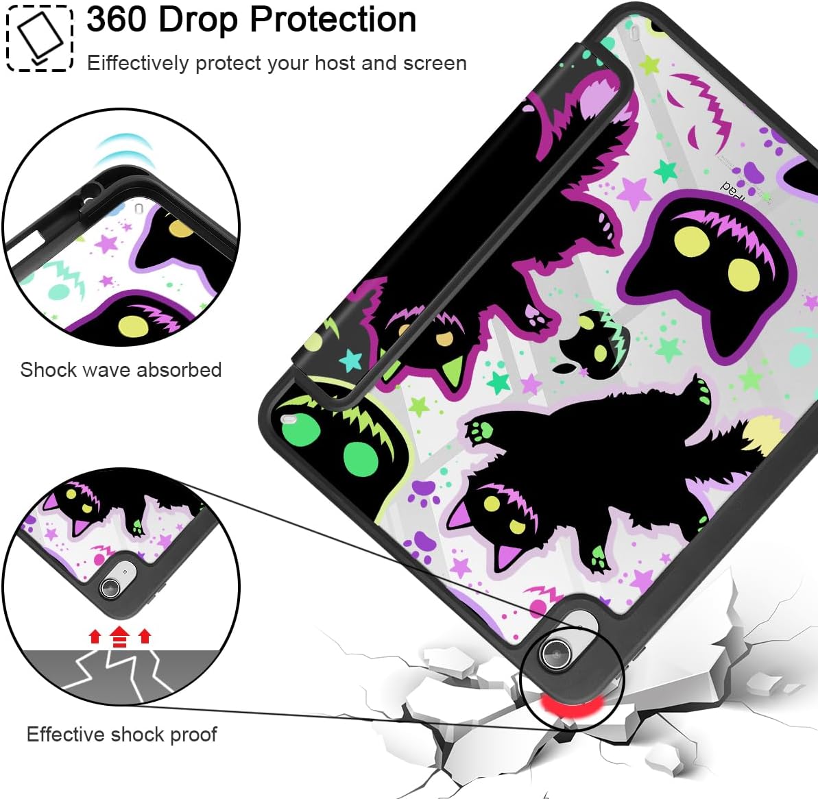 Case for iPad Air 13 Inch (M4) 2026, (M3) 2025, (M2) 2024 - [Built-in Pencil Holder] Shockproof Cover with Clear Transparent Back Shell, Auto Sleep/Wake Cover, Creepy & Funny Cats