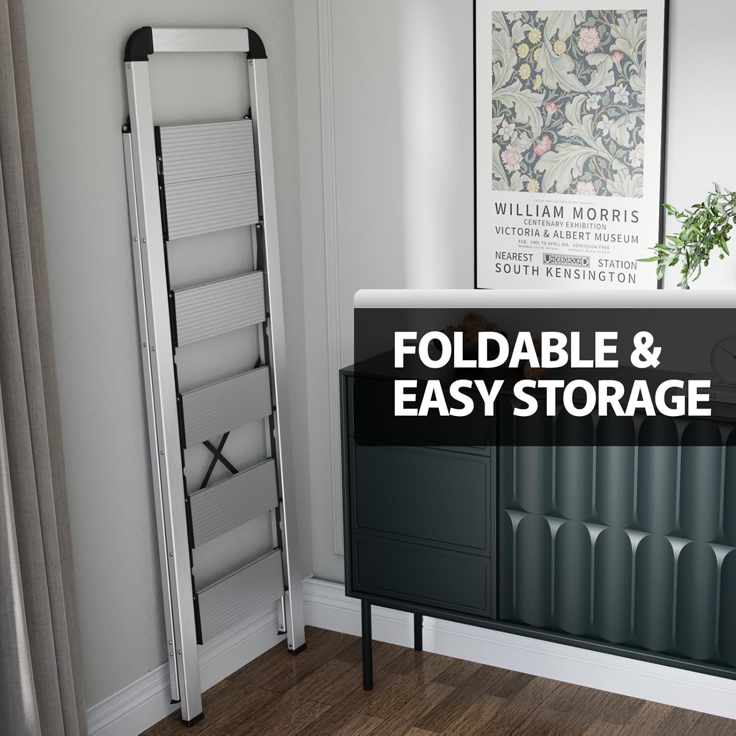 KINGRACK Aluminum 5 Step Ladder, Lightweight Step Stool with Non-Skid Pedals, Handrail, 330 LBS Foldable Step Ladder for Kitchen, Garage, Home, Space Saving, Sturdy and Portable, Silver - Image 7