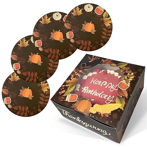 Miniatura 1 de qiqee Cajas de pastel de calabaza marrón de Acción de Gracias de 10 x 10 x 5 pulgadas, caja de panadería con ventana, paquete de 12 cajas de