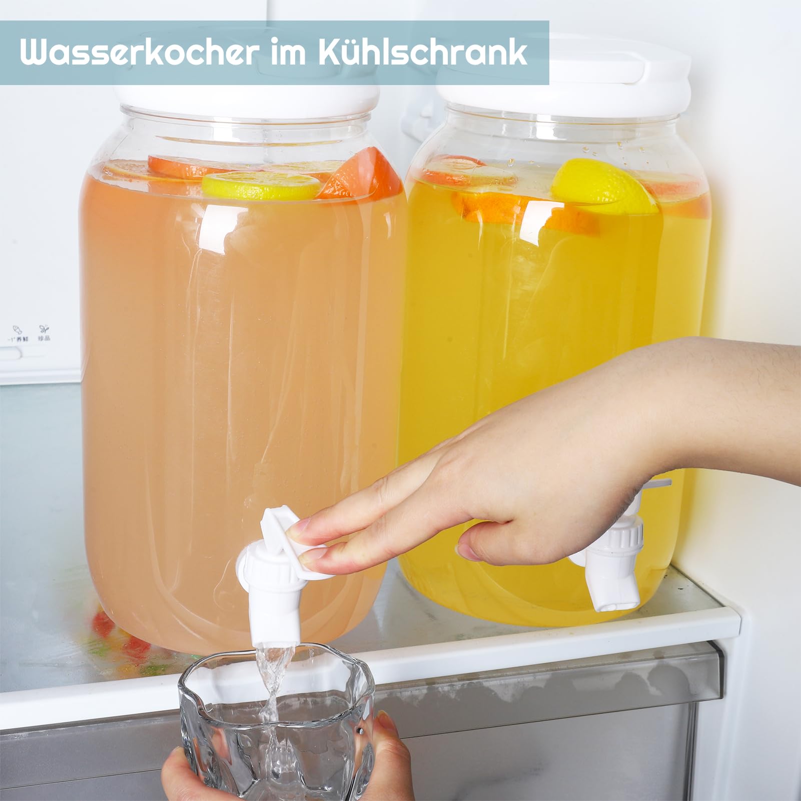 Dispenser per bevande in plastica con rubinetto, set di 2 dispenser per acqua fredda da 3 l, con rubinetto, manico e tappo a vite, per cocktail e bevande infuse, ideale per barbecue, feste e ma