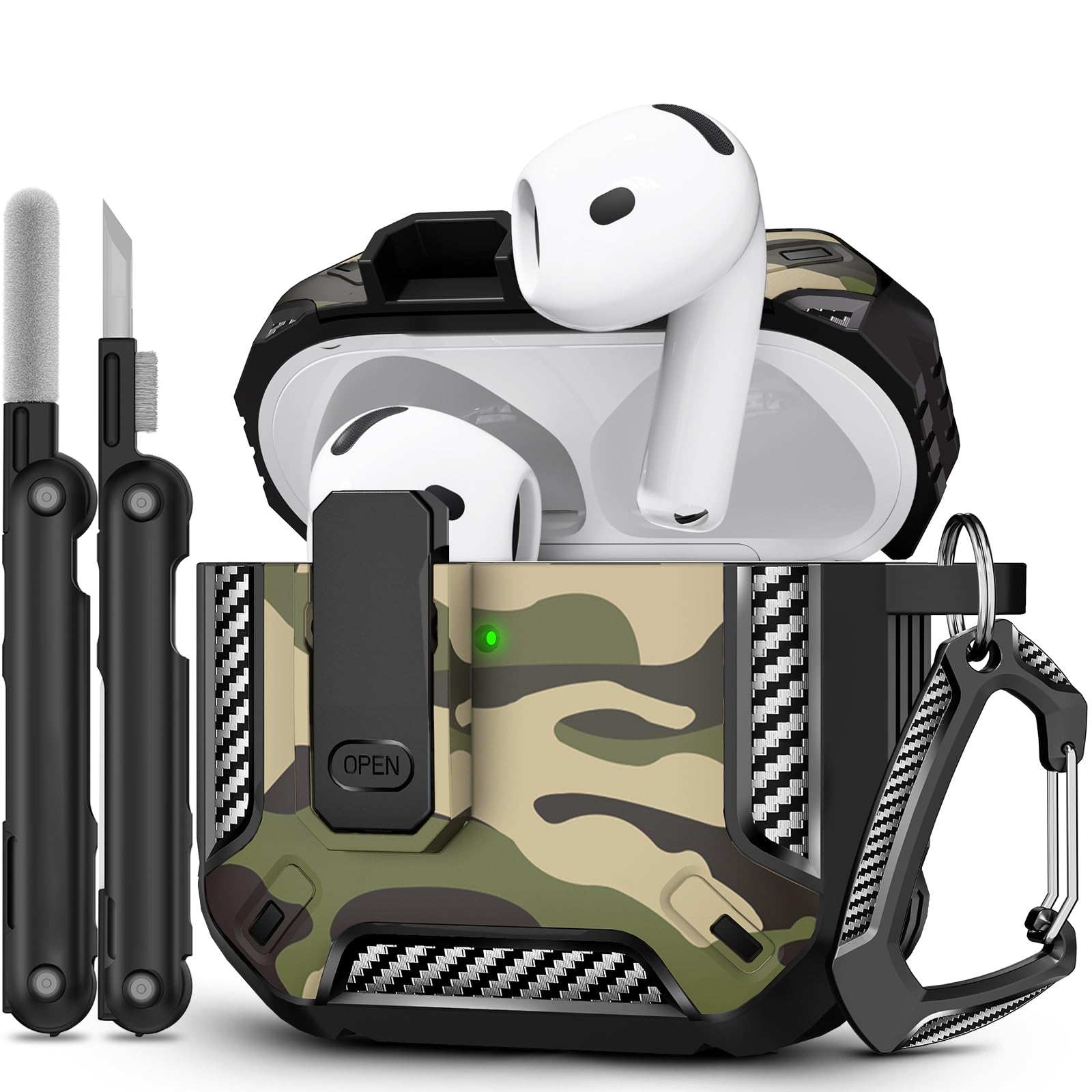 for AirPods 4 Case, Secure Lock Case Cover for Apple Airpods 4 with Active Noise Cancellation 2024, Case for Airpods 4 with Cleaner Kit and Keychain，Powerful Drop Protection